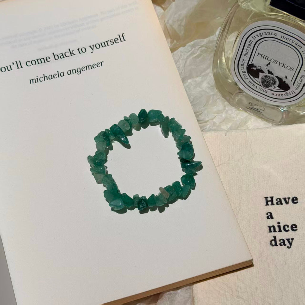 Bohemian Natural Crystal Chip Bracelet, Irregular Freeform Agate Beaded Bangle