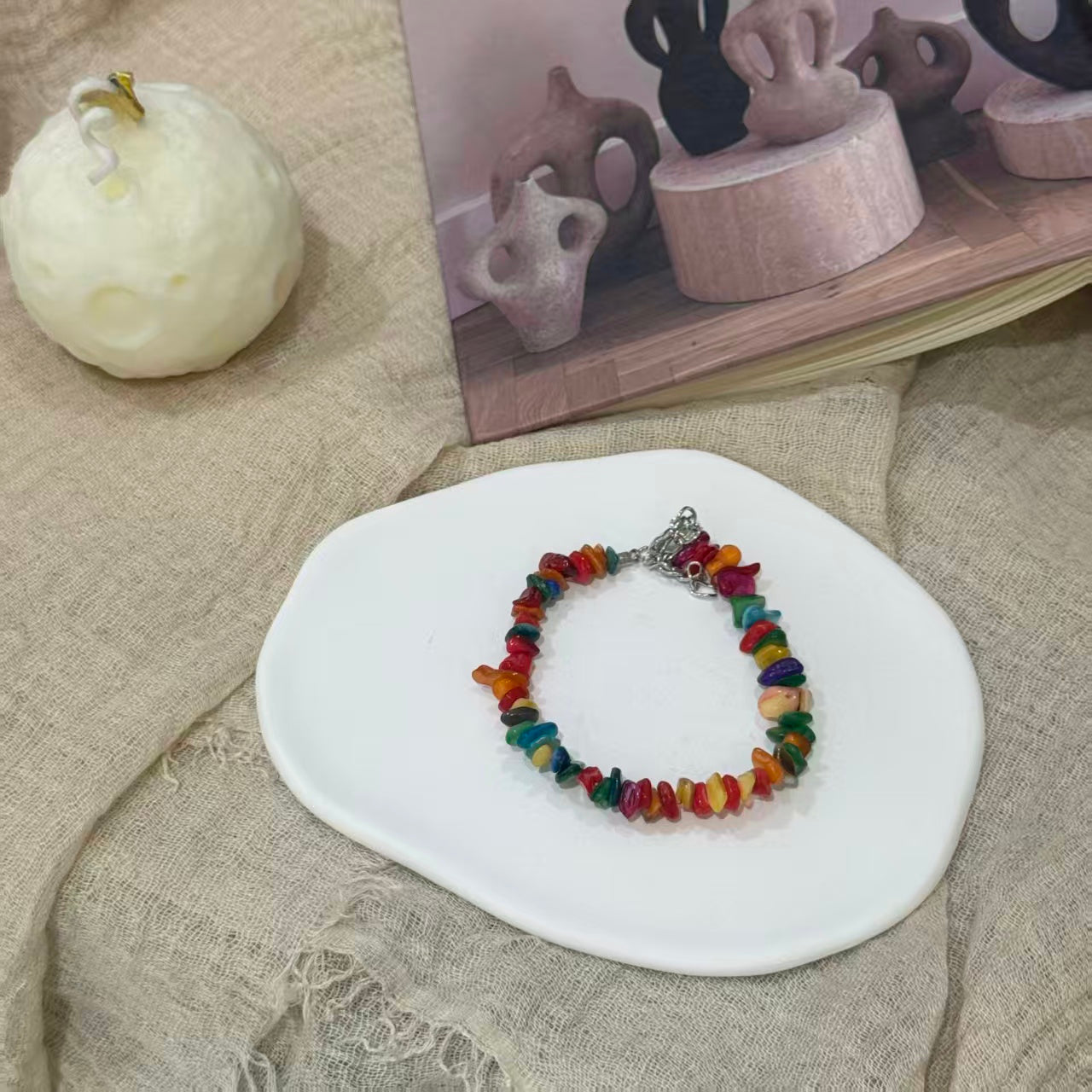 Natural Crystal Chip Bracelet, Irregular Freeform Agate Bangle for Women with Lobster Clasp & Extender Chain