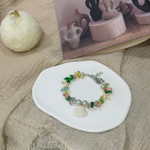 Seashell starfish crystal bracelet – colorful beaded handmade beach jewelry – oxcblessjewelry