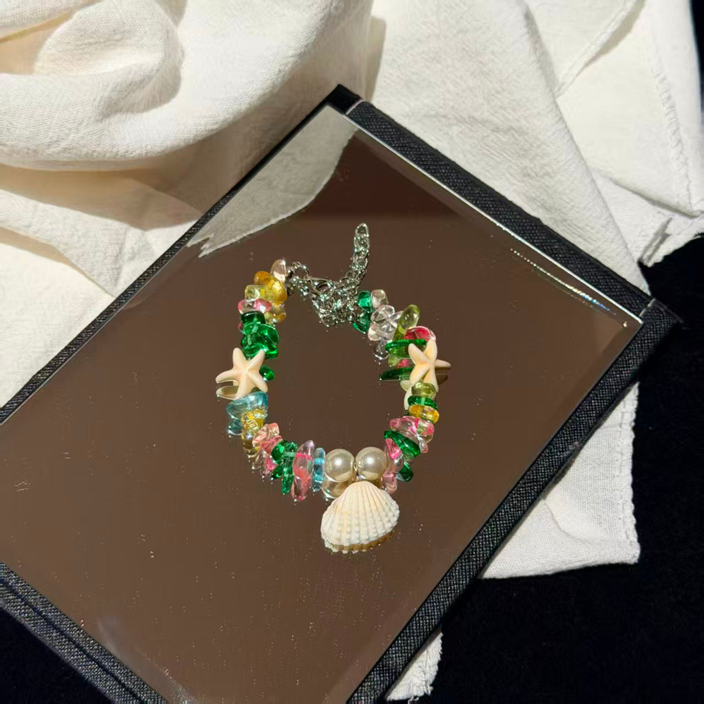 Coastal Vibes Seashell Starfish Bracelet Natural Stone Conch Beaded Bangle