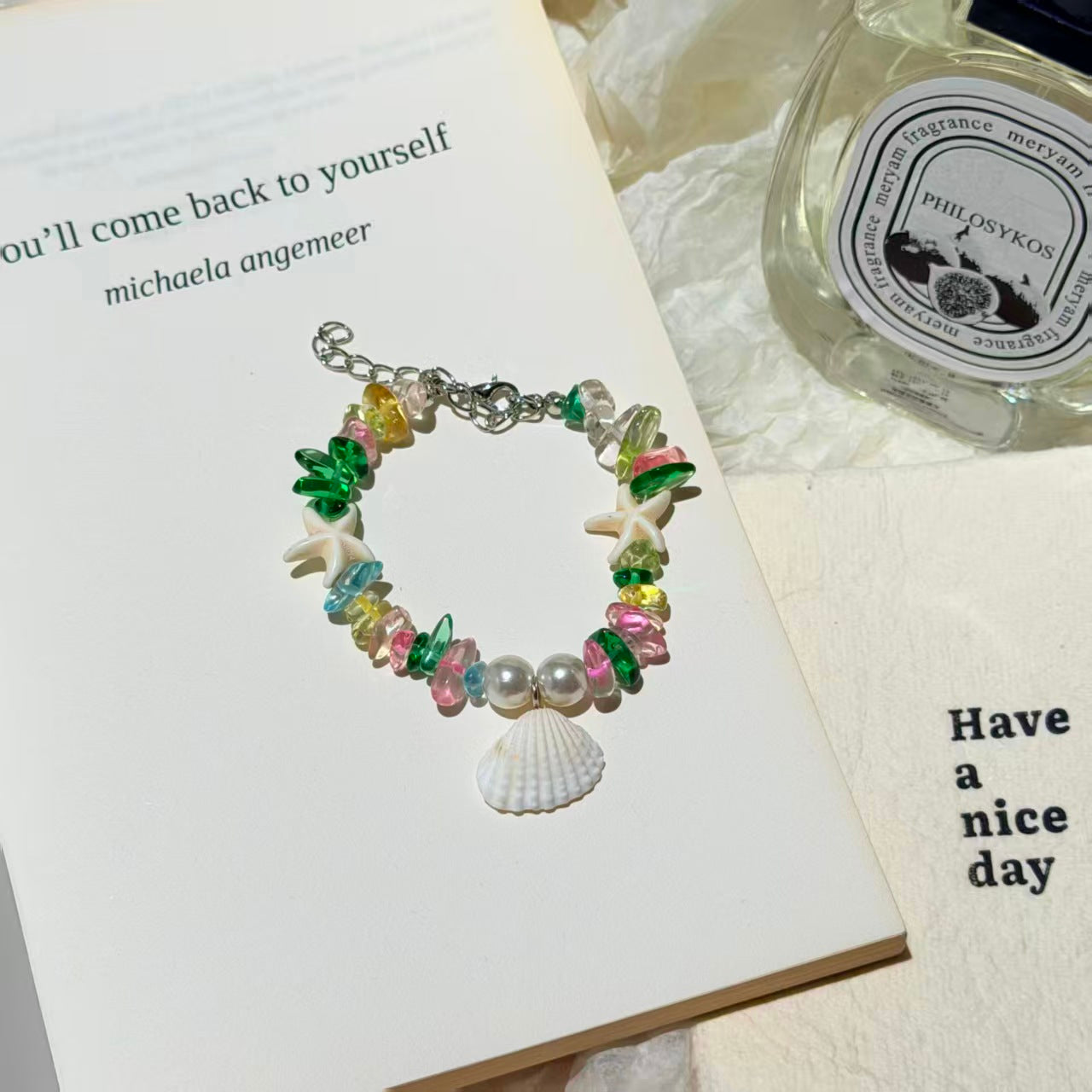 Coastal Vibes Seashell Starfish Bracelet Natural Stone Conch Beaded Bangle