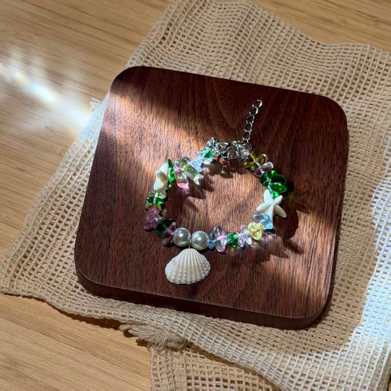 Coastal Vibes Seashell Starfish Bracelet Natural Stone Conch Beaded Bangle