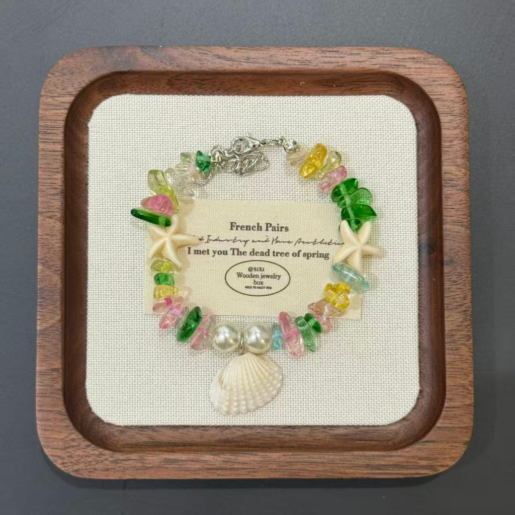 Coastal Vibes Seashell Starfish Bracelet Natural Stone Conch Beaded Bangle