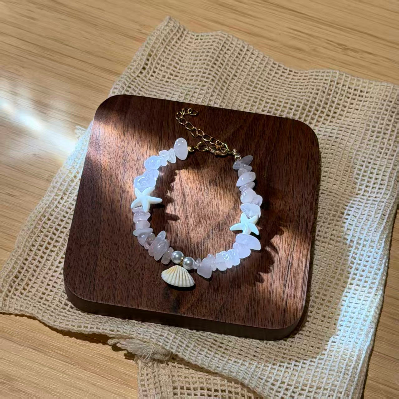 Coastal Vibes Seashell Starfish Bracelet Natural Stone Conch Beaded Bangle