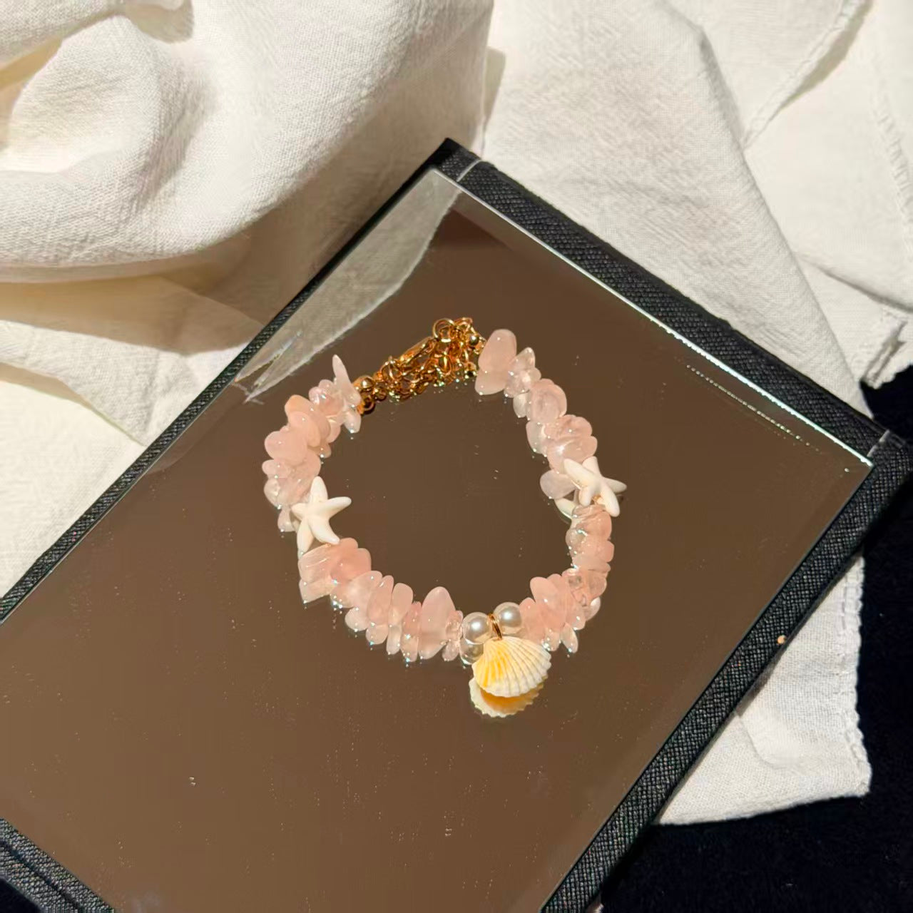 Coastal Vibes Seashell Starfish Bracelet Natural Stone Conch Beaded Bangle