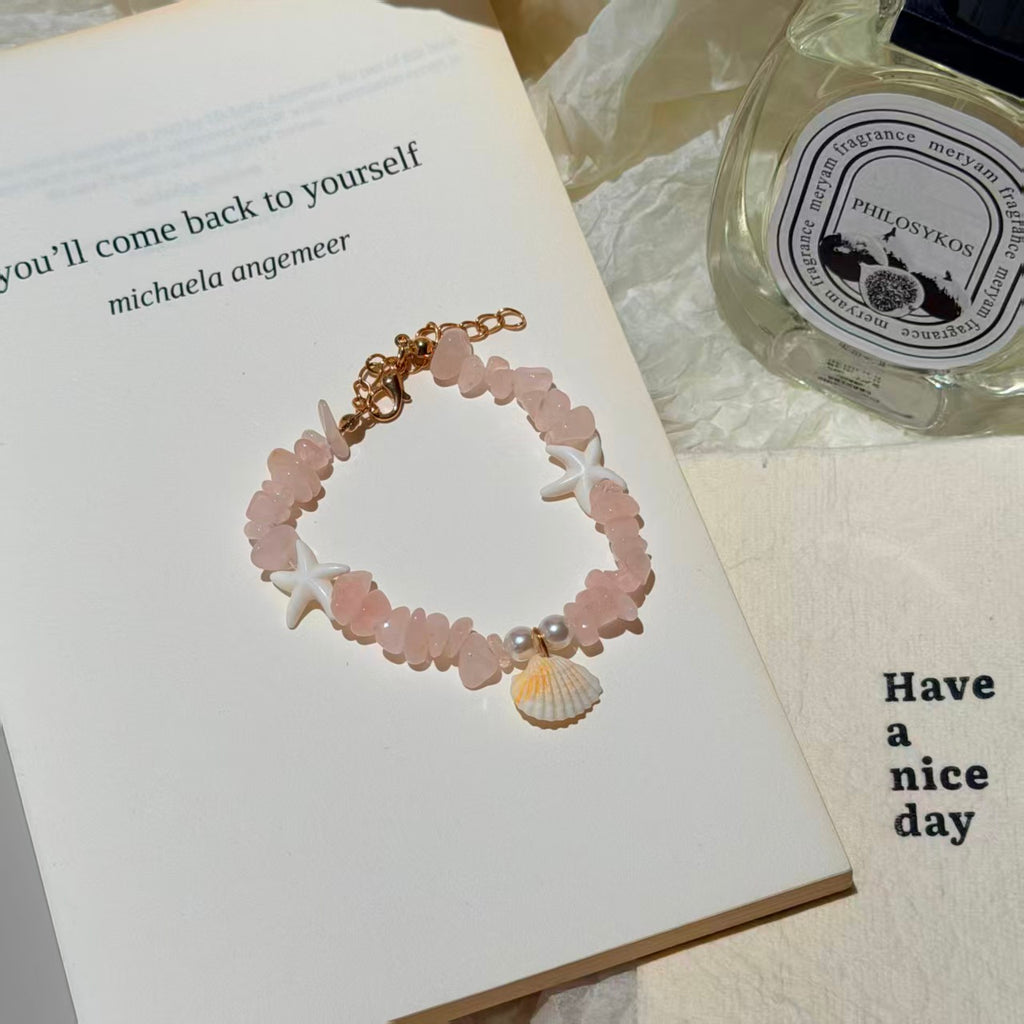 Coastal Vibes Seashell Starfish Bracelet Natural Stone Conch Beaded Bangle