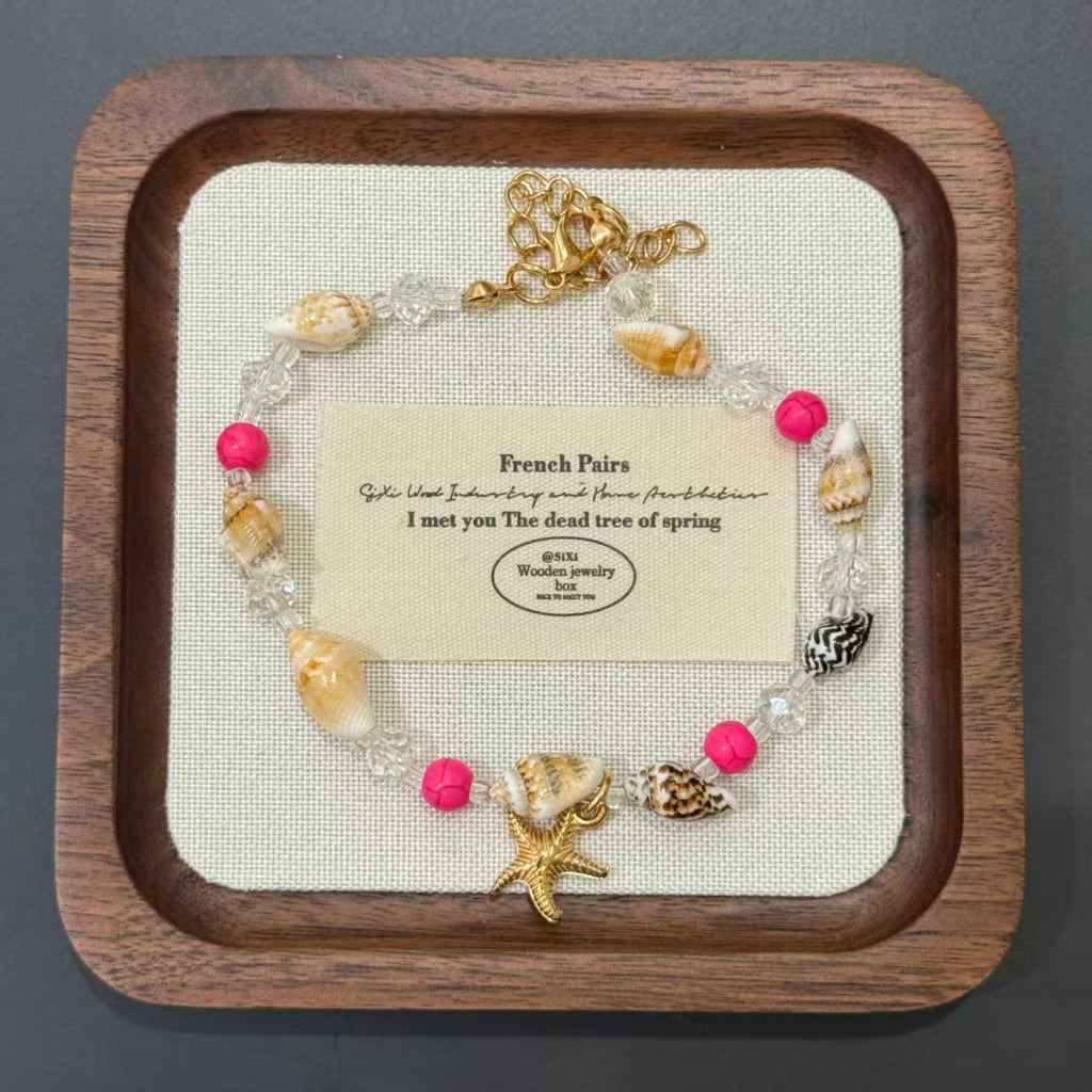 Bohemian Conch Seed Bead Turquoise Bracelet, Beach Starfish Pendant Shell Crystal Bead Bangle