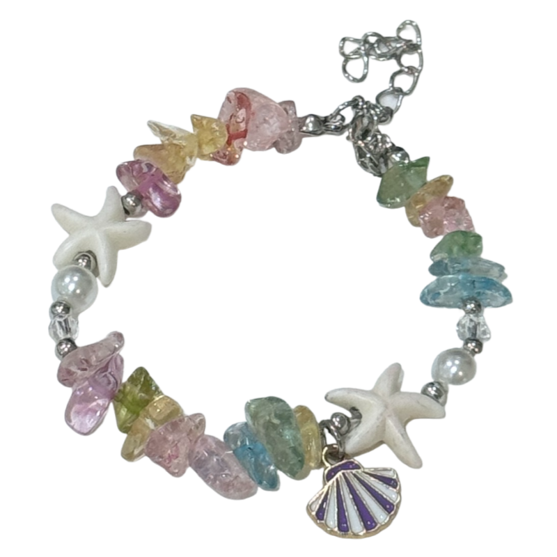Coastal Vibes Seashell Starfish Bracelet Natural Stone Conch Beaded Bangle